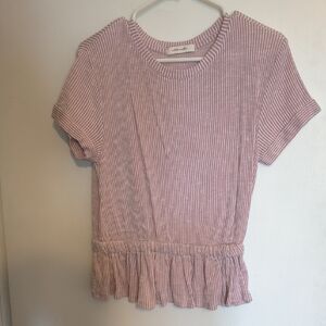 Striped Pink Short Sleeve Peplum Tee
